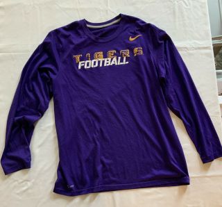 Men’s Lsu Tigers Purple Long Sleeve T Shirt Nike Dri Fit Large