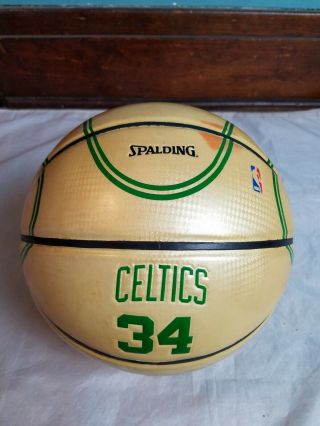 Spalding Official Nba Paul Pierce 34 Green And Gold Basketball Boston Celtics
