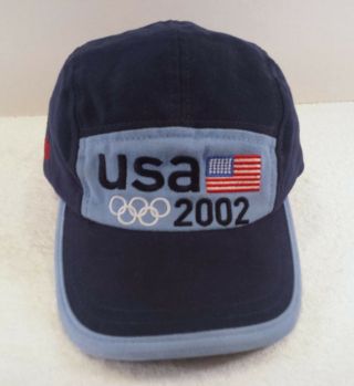 2002 Us Winter Olympics Team Cap Hat Roots Official Outfitter Blue Adjustable
