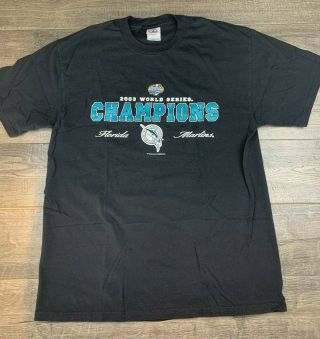 Florida Marlins Mlb World Series Champions 2003 T - Shirt Mens L Black Cotton