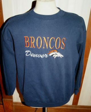 Vtg 90s Denver Broncos Logo 7 Large Heavy Weight Sweatshirt Embroider Usa Made