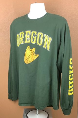 Ncaa University Of Oregon Ducks Men’s Green Long Sleeve Cotton T Shirt 2xl Xxl