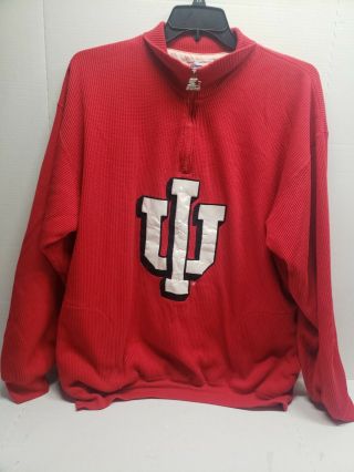 Vintage University Of Indiana Starter 1/4 Zip Lined Knit Sweater Size Xl