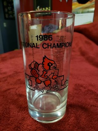 1986 University Of Louisville National Champions Glass (1 Glass) Vintage