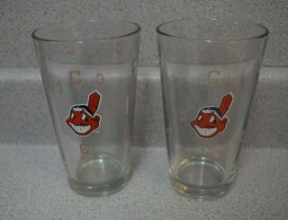 2 Cleveland Indians Chief Wahoo Collectible Drinking Glasses Pint Glasses 12 Oz