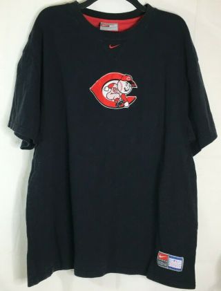 Nike Cincinnati Red Baseball T - Shirt Black Reds Patch On Front & Sleeve Size Xl