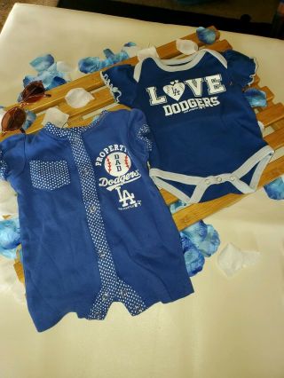 La Dodgers Infant Baby Size 0 - 3 Months One Piece Outfits Set Of 2 3 Blue