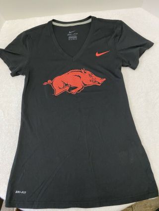 Nike Women’s Arkansas Razorbacks Shirt V Neck Hogs Black Size Small Dri - Fit
