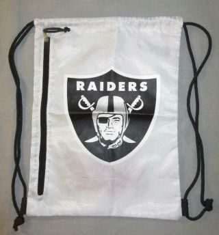Oakland Raiders Drawstring Gym Sport Backpack Day Bag White Gray Black Shield