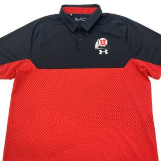 Under Armour Utah Utes Mens Polo Shirt Heatgear Black Red Size 2xl.  B8