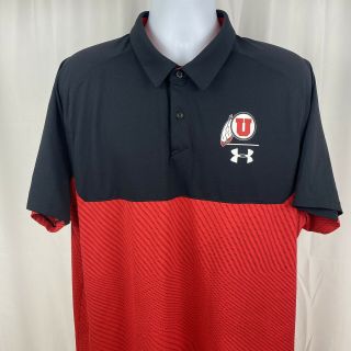 Under Armour Utah Utes Mens Polo Shirt HeatGear Black Red Size 2XL.  B8 2