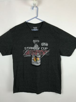 NHL Chicago Blackhawks Stanley Cup Champions Mens XL Reebok Gray 2015 T Shirt 2