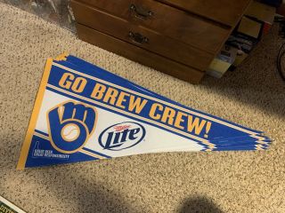 Milwaukee Brewers Miller Lite “go Brew Crew” 36 " Felt Pennant