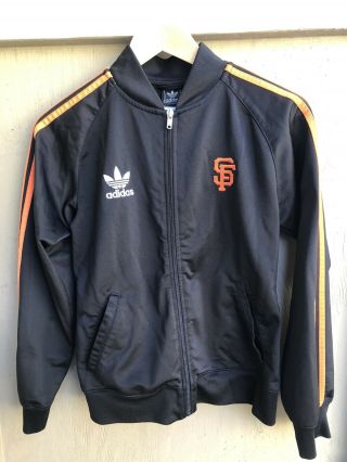 Sf Giants Trefoil Adidas 3 Stripe Black Track Jacket Youth Boy’s Size L 14