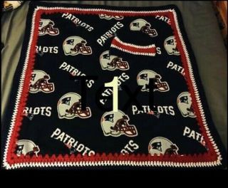 Patriots Football Baby Blanket Fleece Crochet Handmade With Beanie