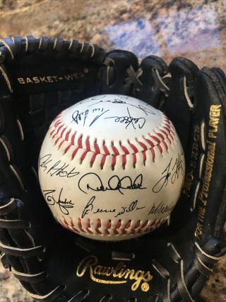 York Yankees Derek Jeter Mini Miniature Mitt Glove And 2001 Team Signed Ball 3