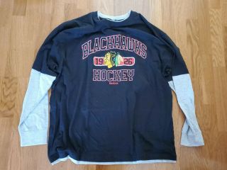 Chicago Blackhawks Hockey 1926 Reebok Black Long Sleeve Shirt Xxl 2xl
