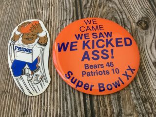 Chicago Bears Bowl Xx Pinback Button & William " Refrigerator " Perry Magnet