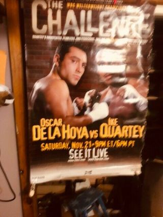 Large 27 " By 50 " Vintage Oscar De La Hoya Vs.  Ike Quartey Boxing Fight Poster