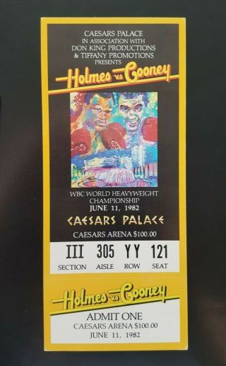 Larry Holmes Gerry Cooney Boxing Ticket.  1982 Heavyweight Title.  Las Vegas.