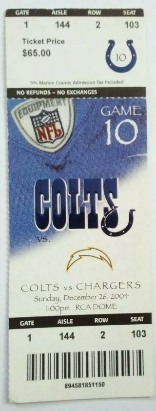 2004 Indianapolis Colts San Diego Chargers Ticket Peyton Manning Record 49 Tds