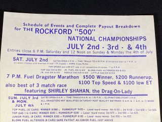 Vintage 1960 ' s Rockford 500 @ Rockford Dragway Drag Race Advertising Mailer Sign 2