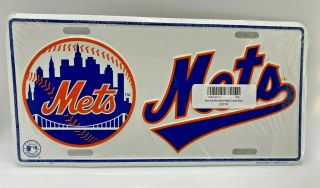 York Mets White License Plate Wall Sign Tag Metal Sign 6x12