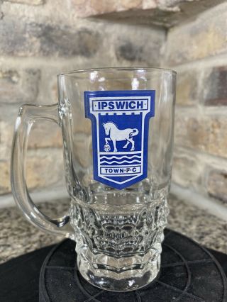 Vintage Ipswich Town Fc Glass Beer Mug Retro Logo England Football Club Rare