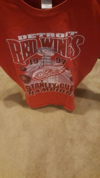 Vtg Detroit Red Wings 1997 Stanley Cup Champions T - Shirt White Size Xl