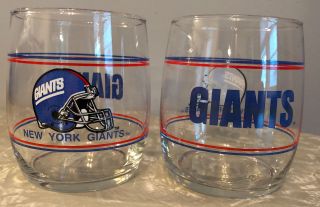 Vintage Two (2) Nfl York Giants Whiskey Glasses Drinking Cups 1980’s 1990’s