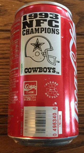 Dallas Cowboys 1993 Nfc Champions Vintage Coca Cola Can