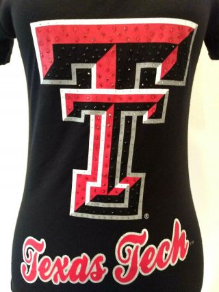 Colosseum Womens Black Embellished Texas Tech Red Raiders V Neck T Shirt S