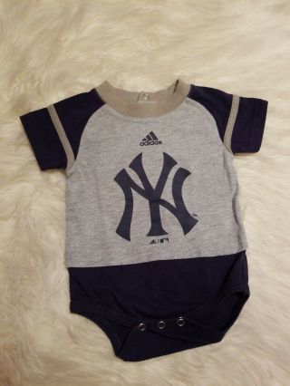 Adidas York Yankees Baby Sz 0 - 3 Months Logo Blue/gray Baseball Shirt Mlb