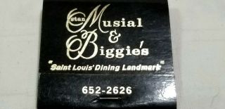 Vtg Restaurant Matchbook Stan Musial & Biggies St Louis & Miami Gold Tip D4