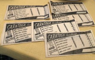 12 1938 Saratoga Race Course Handicap Paper Horse Racing Cigarette Game Sheets