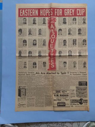1954 Montreal Alouettes Grey Cup Newspaper With Royals 