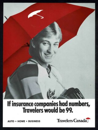 1988 Wayne Gretzky Travelers Insurance Ad From Gretzky Celebrity Tennis Program