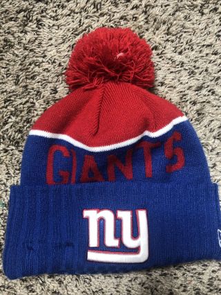 Era Nfl York Giants On Field Sideline Beanie Winter Pom Knit Cap Hat