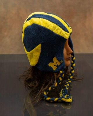 University Of Michigan Wolverines Knit Winter Hat/cap With Ear Flaps - One Size