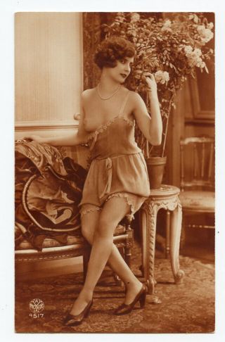 1920s Vintage Risque Nude Lingerie Beauty Flapper Vintage French Photo Postcard
