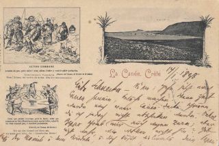 Greece Crete 1898 Vintage Card Multi - View Of La Canee.  Crete Turkish Post
