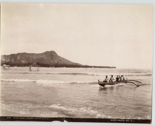 F.  Davey,  Surf Canoe Diamond Head Waikiki Honolulu Hawaii Hawaiian Albumen Photo