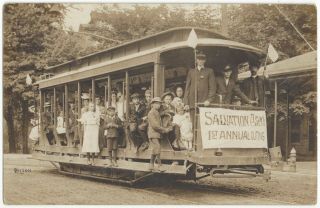 1910 Salvation Army Railroad Street Car,  Trolley - Real Photo Vintage Postcard
