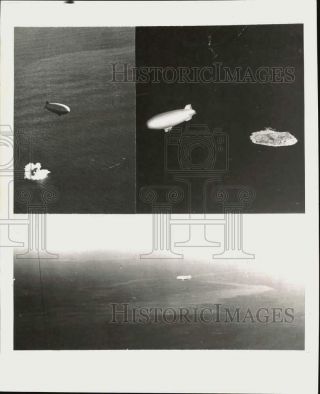 1942 Press Photo U.  S.  Navy Blimp Bombs Enemy Submarine In Atlantic,  World War Ii