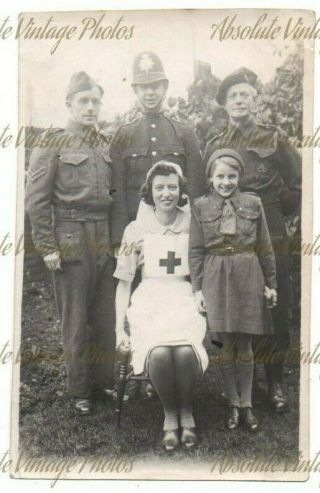Ww2 Era Photo 5 Uniforms Police Home Guard Nurse Civil Defence Girl Guide 1940s