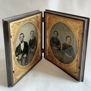 Antique Collectible Ambrotype Two Photograph Family German Pa Dutch 5”x4”