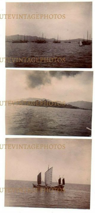 Old Chinese Photographs Harbour Views Chefoo China Vintage 1890s