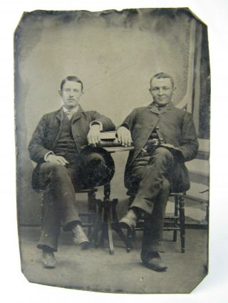 Antique Tintype Photo Picture Friends Buddies Young Men Portrait Old Tin Type