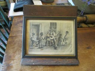 Vintage Black Americana Cut Out Picture In A Frame On A Wooden Stand Estate