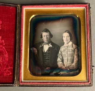 1/6 Plate Daguerreotype Of Young Couple,  Sharp,  No Wipe Marks,  Full Case